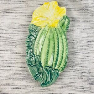 Vintage‎ Majolica Italy Ceramic Dish Handpainted Squash Blossom Tray Platter